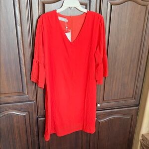 Chic Red V-Neck Long Sleeve Dress